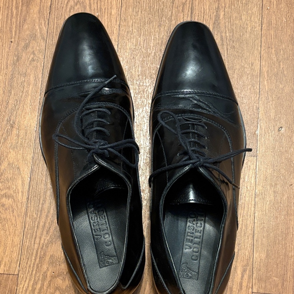Versace Collection Black Leather Oxfords